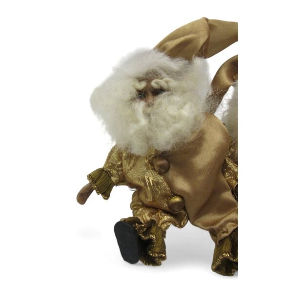 4 Small Gold Santa Claus Christmas Figurines With Beards and Jingle Bell Hats - Picture 8 of 14
